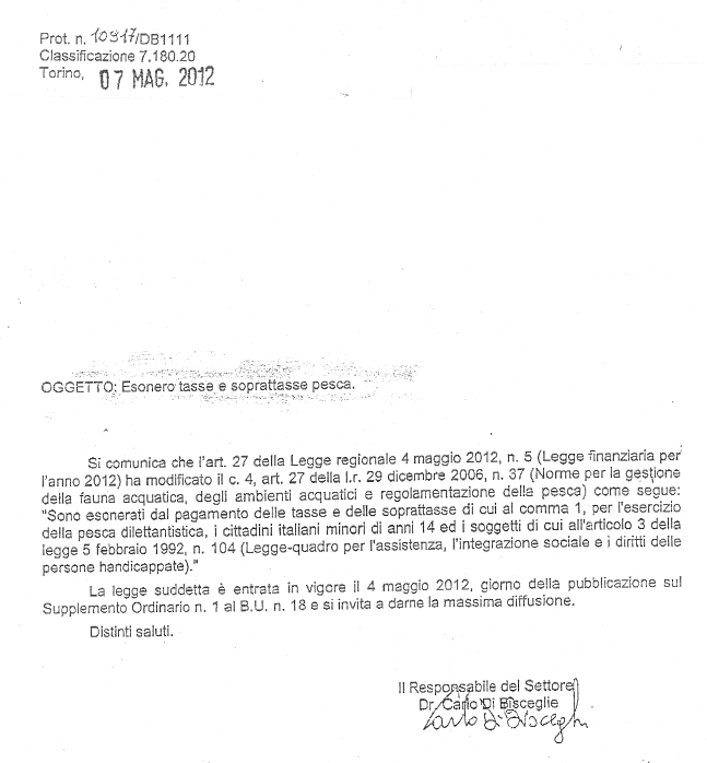 Comunicazione dalla Regione Piemonte